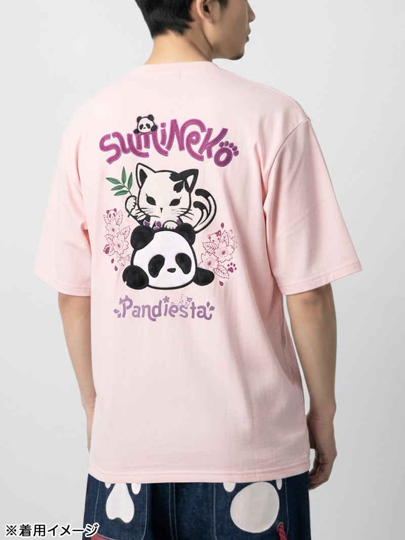 【SUMINEKO×PANDIESTA JAPAN】“スミネコとパンダ”ファー素材刺繍入りTシャツ