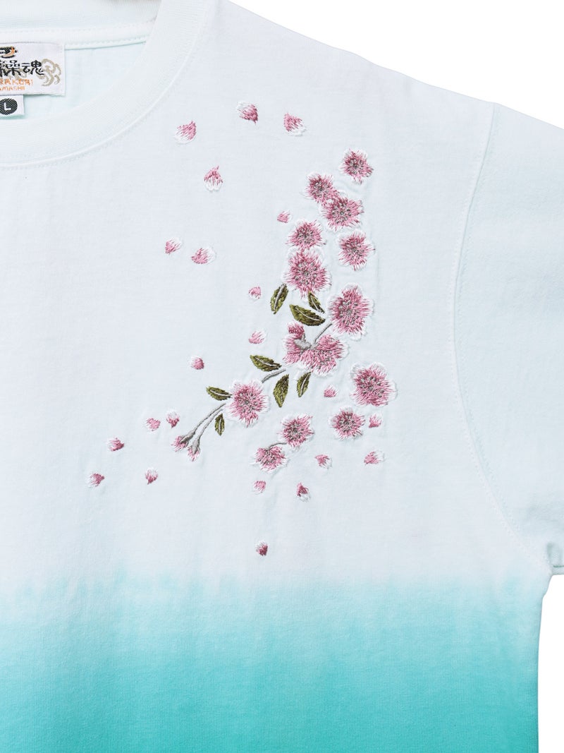 【絡繰魂】桜刺繍入り段染めTシャツ
