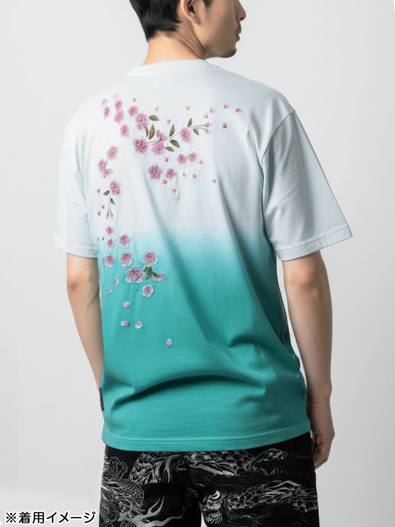 【絡繰魂】桜刺繍入り段染めTシャツ