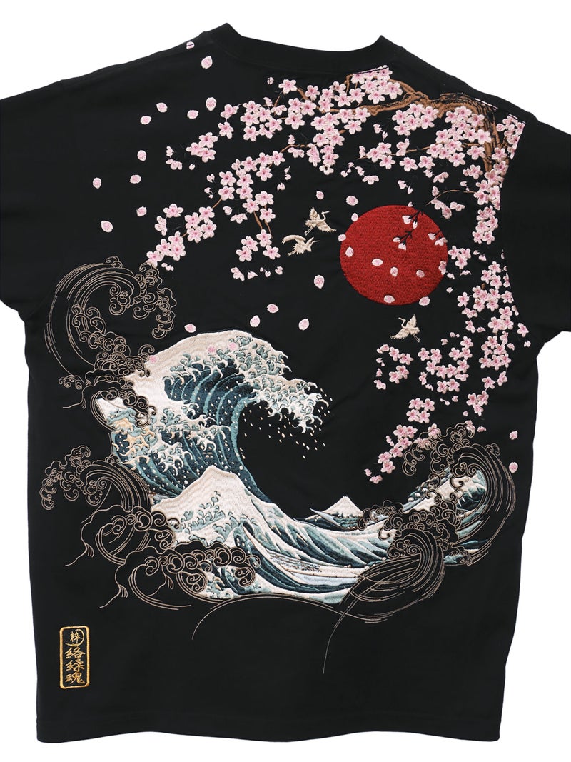 【絡繰魂・粋】“神奈川沖浪裏”総刺繍半袖Tシャツ