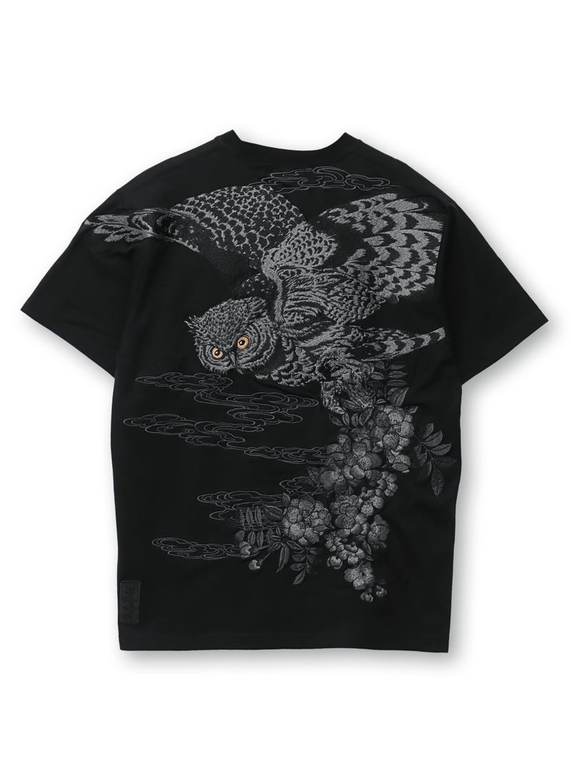 【絡繰魂・漆】“梟の慧眼”総刺繍半袖Tシャツ
