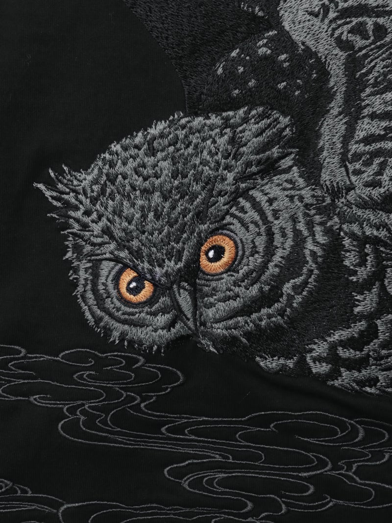 【絡繰魂・漆】“梟の慧眼”総刺繍半袖Tシャツ