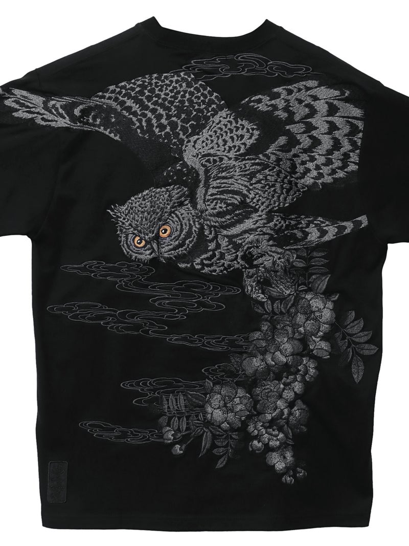 【絡繰魂・漆】“梟の慧眼”総刺繍半袖Tシャツ