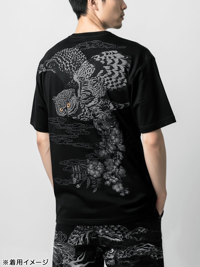 【絡繰魂・漆】“梟の慧眼”総刺繍半袖Tシャツ