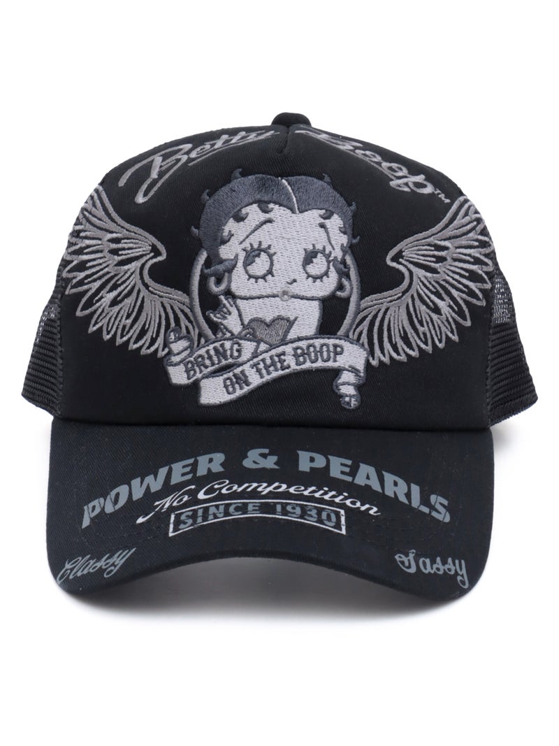 ＜秋の大予約会＞【BETTY BOOP】“BETTY BOOP”刺繍入りメッシュキャップ