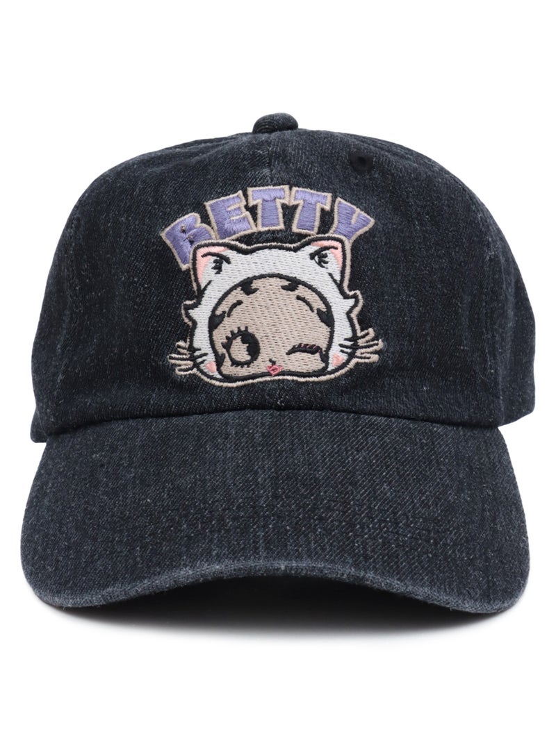 ＜秋の大予約会＞【BETTY BOOP】“白猫ベティ”刺繍入りデニムメッシュキャップ