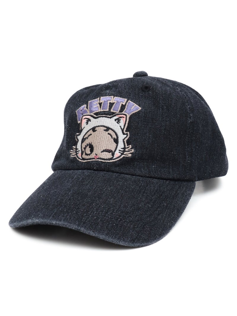 ＜秋の大予約会＞【BETTY BOOP】“白猫ベティ”刺繍入りデニムメッシュキャップ