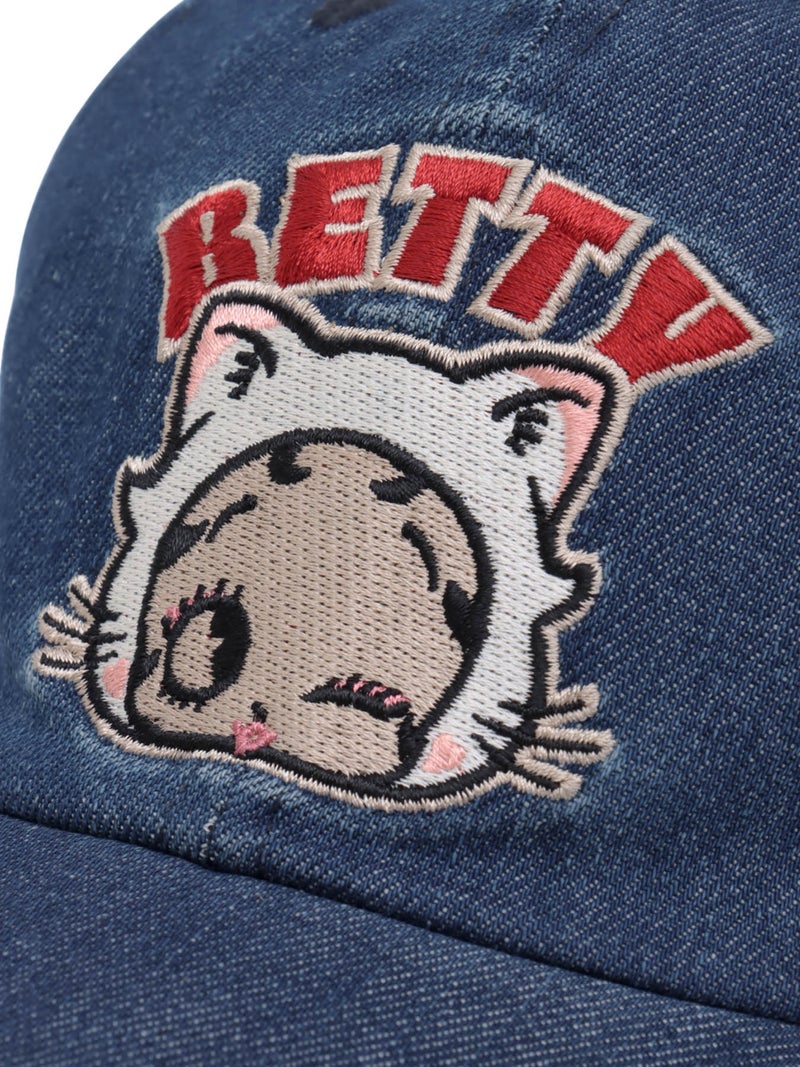 ＜秋の大予約会＞【BETTY BOOP】“白猫ベティ”刺繍入りデニムメッシュキャップ