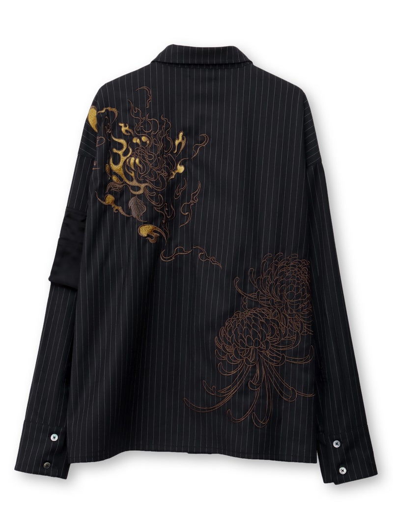 ＜秋の大予約会＞【DRASTIC GARDEN】“火炎ノ菊”刺繍入りピンストライプシャツ