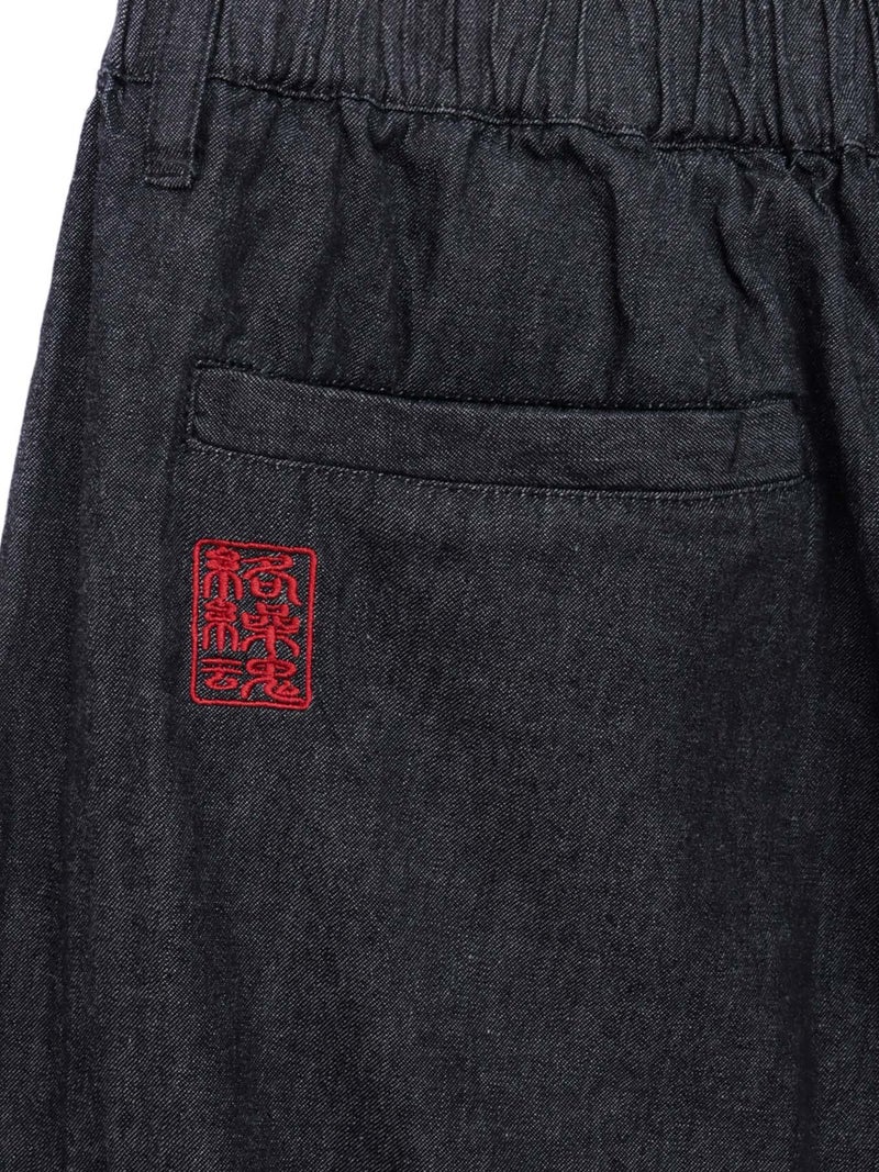 ＜秋の大予約会＞【絡繰魂】“八咫烏”刺繍入りデニムワイドパンツ