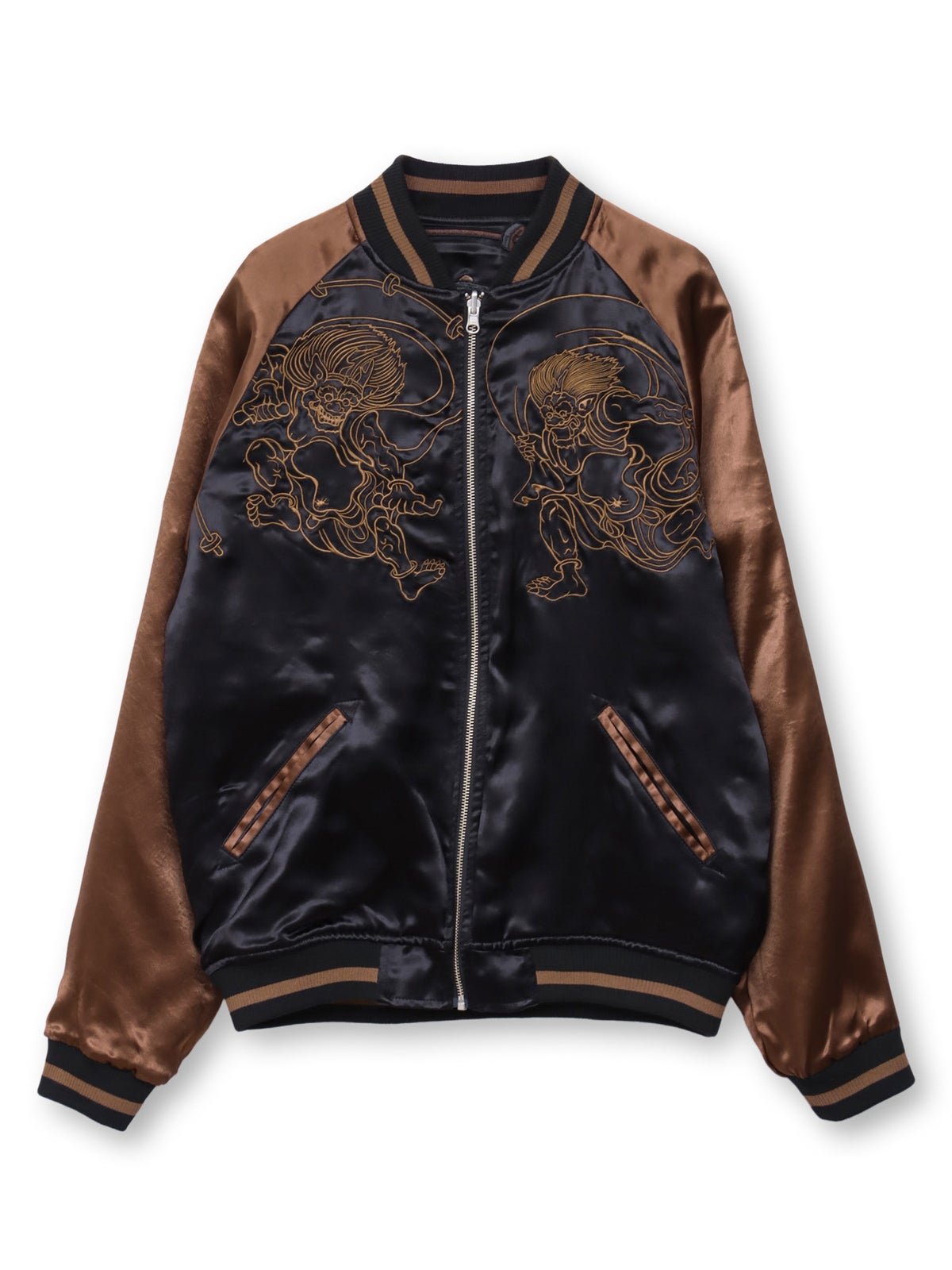 ＜秋の大予約会＞【絡繰魂・粋】“風神雷神”総刺繍リバーシブルスカジャン 4L