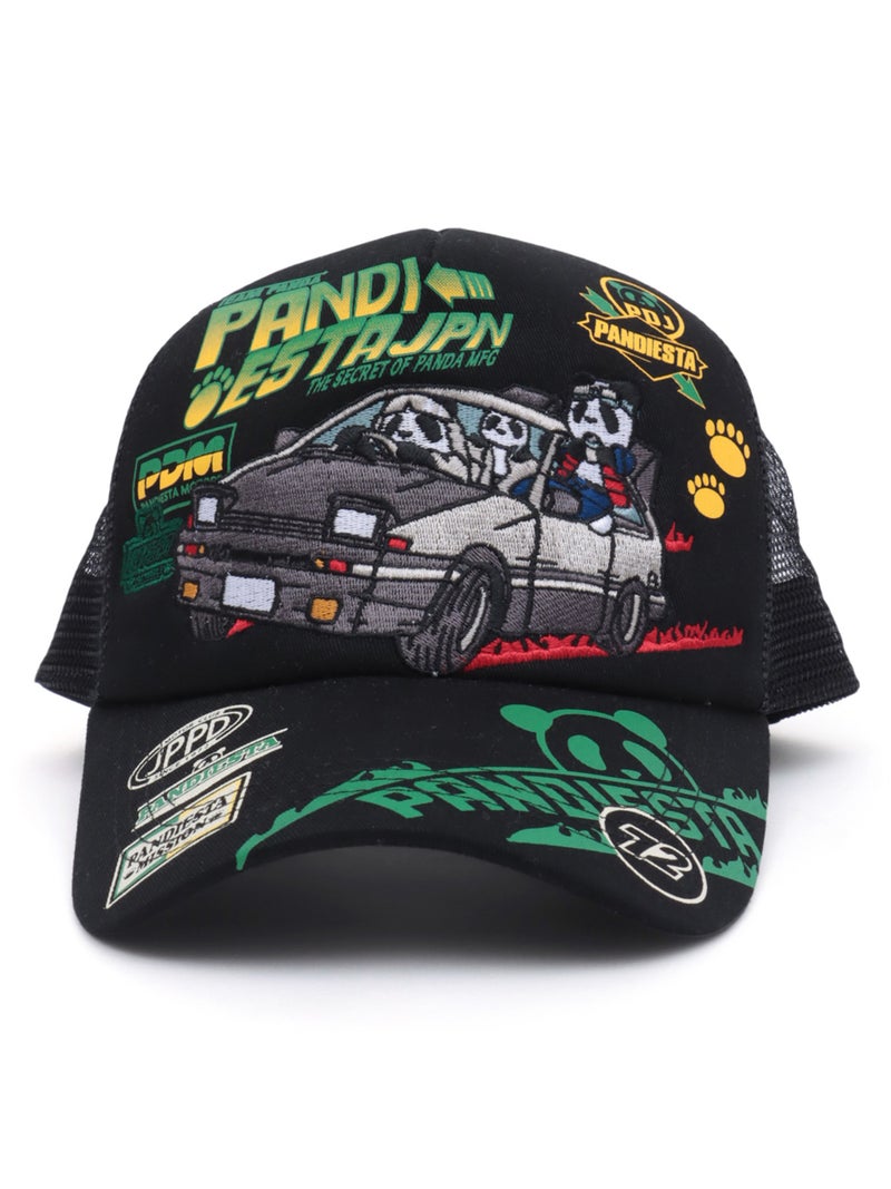 ＜秋の大予約会＞【PANDIESTA JAPAN】“ハコ乗りパンダ”刺繍入りメッシュCAP