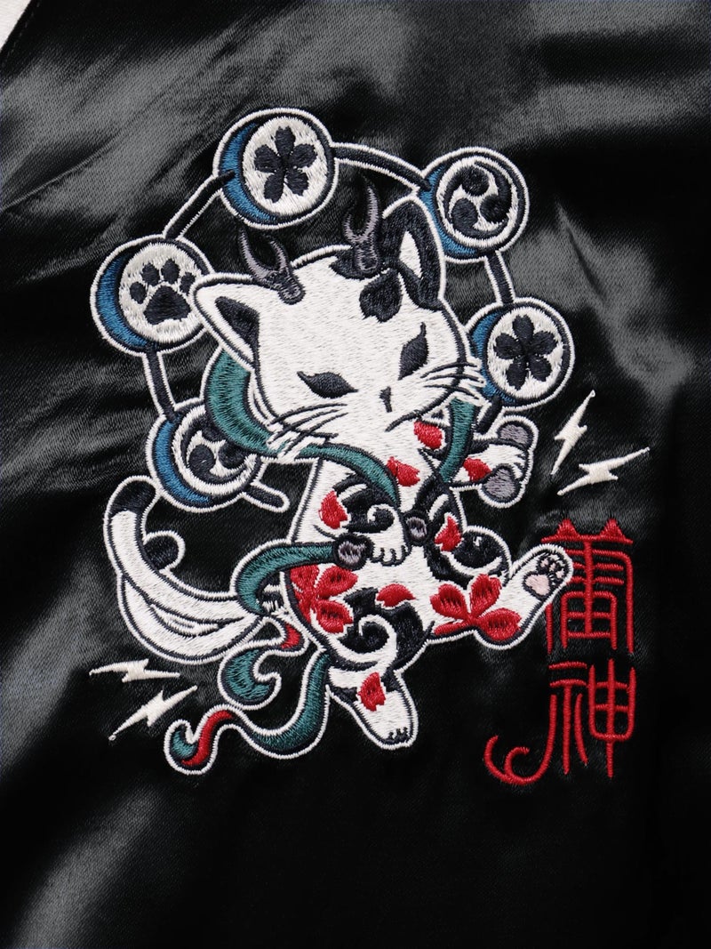 ＜秋の大予約会＞【SUMINEKO】“お猫様”総刺繍リバーシブルスカジャン