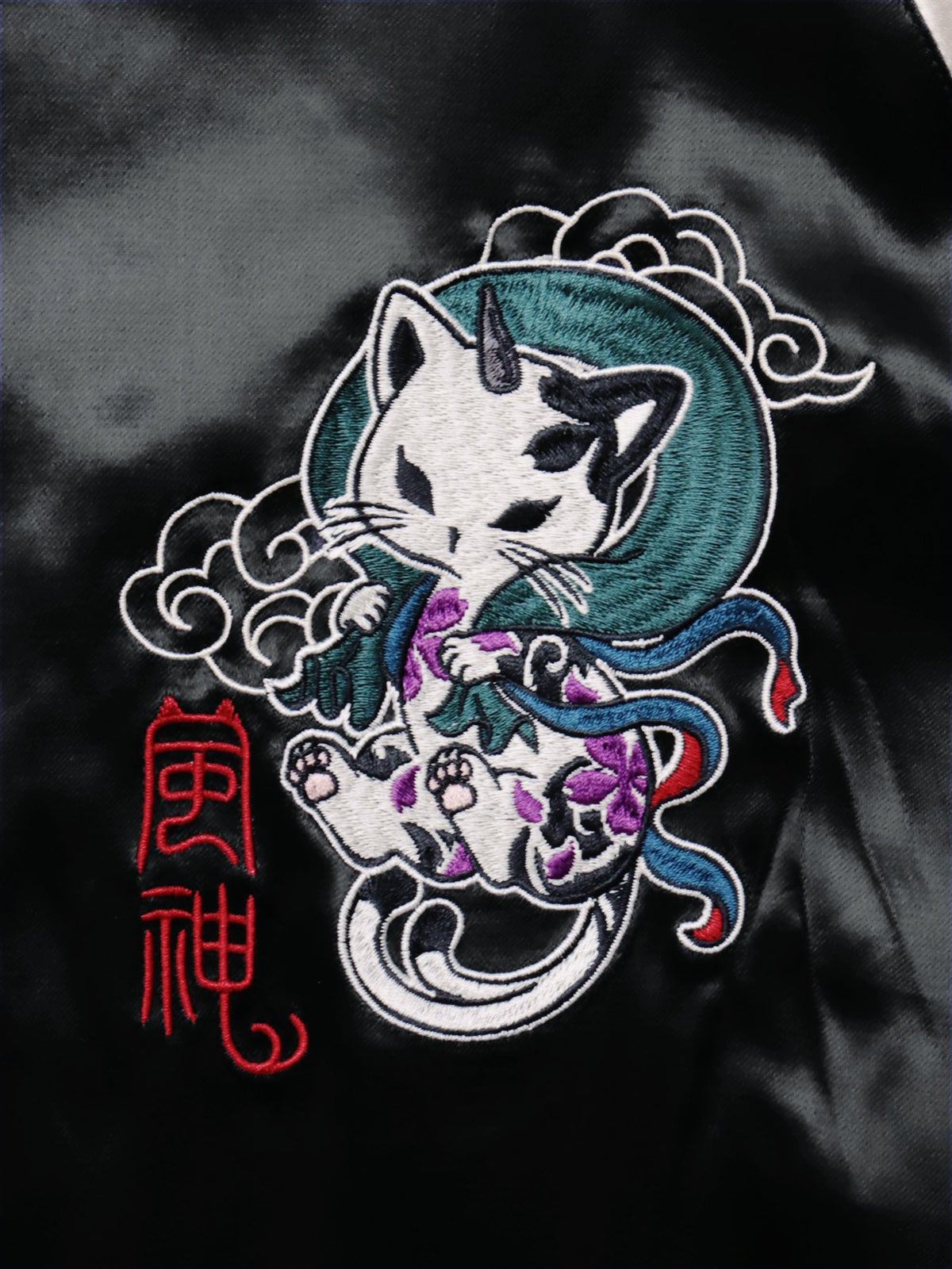 ＜秋の大予約会＞【SUMINEKO】“お猫様”総刺繍リバーシブルスカジャン