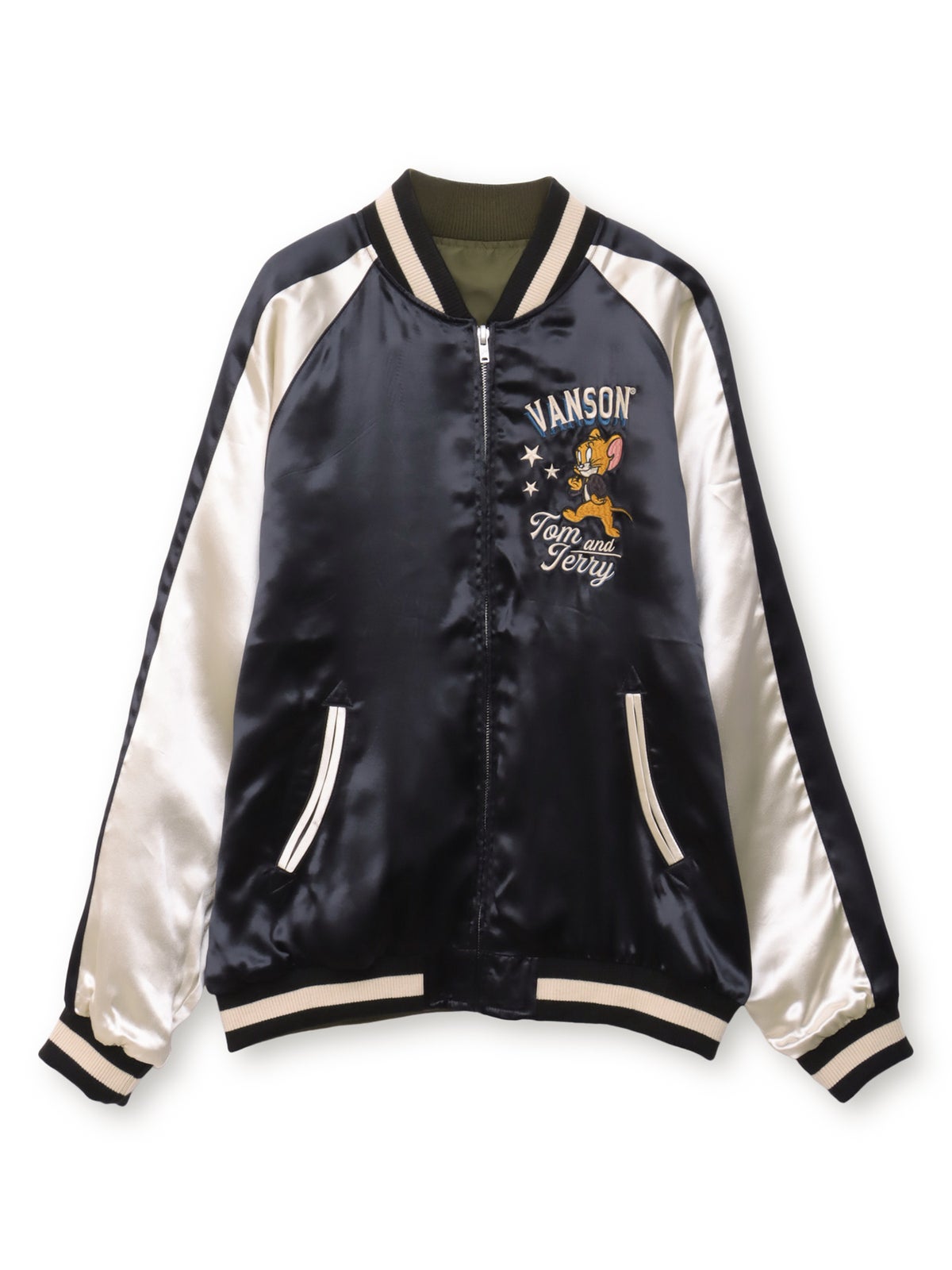＜秋の大予約会＞【VANSON×TOM and JERRY】“バイカーズトム＆ジェリー”総刺繍リバーシブルスカジャン／MA-1