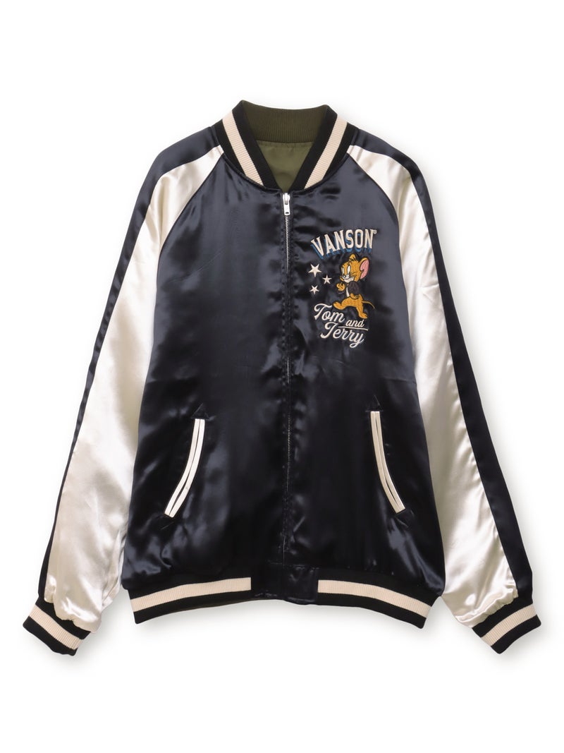 ＜秋の大予約会＞【VANSON×TOM and JERRY】“バイカーズトム＆ジェリー”総刺繍リバーシブルスカジャン／MA-1