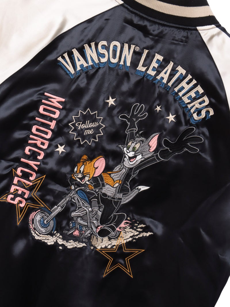 ＜秋の大予約会＞【VANSON×TOM and JERRY】“バイカーズトム＆ジェリー”総刺繍リバーシブルスカジャン／MA-1