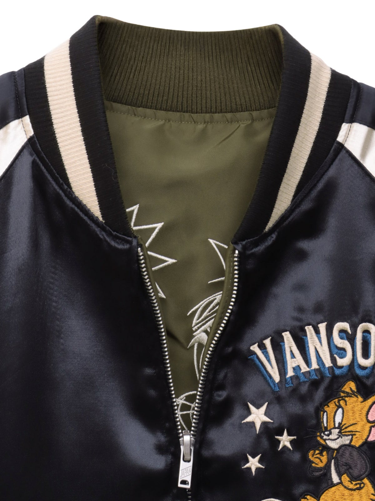＜秋の大予約会＞【VANSON×TOM and JERRY】“バイカーズトム＆ジェリー”総刺繍リバーシブルスカジャン／MA-1