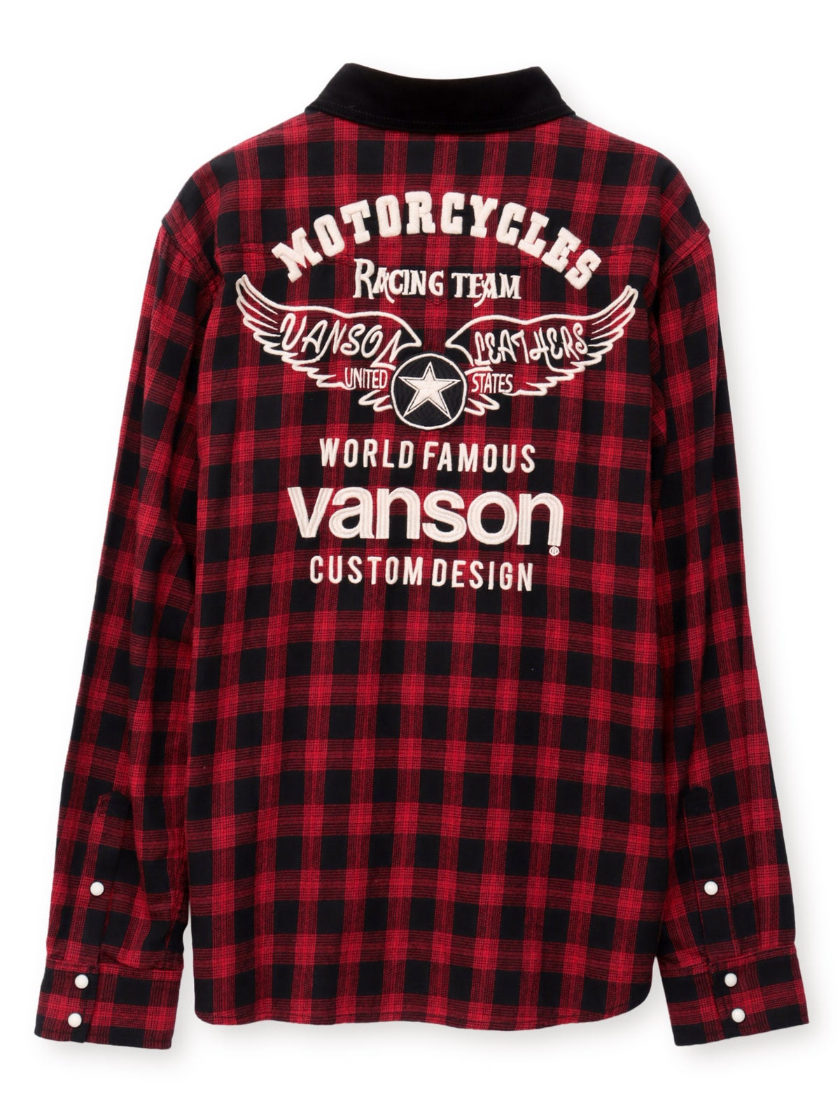 ＜秋の大予約会＞【VANSON】“ホイールウィング”刺繍入りチェックシャツ