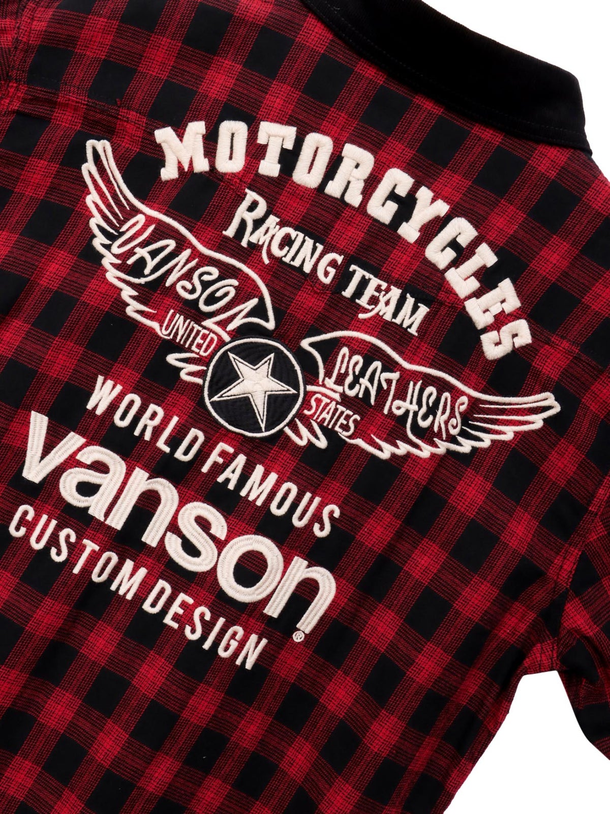 ＜秋の大予約会＞【VANSON】“ホイールウィング”刺繍入りチェックシャツ