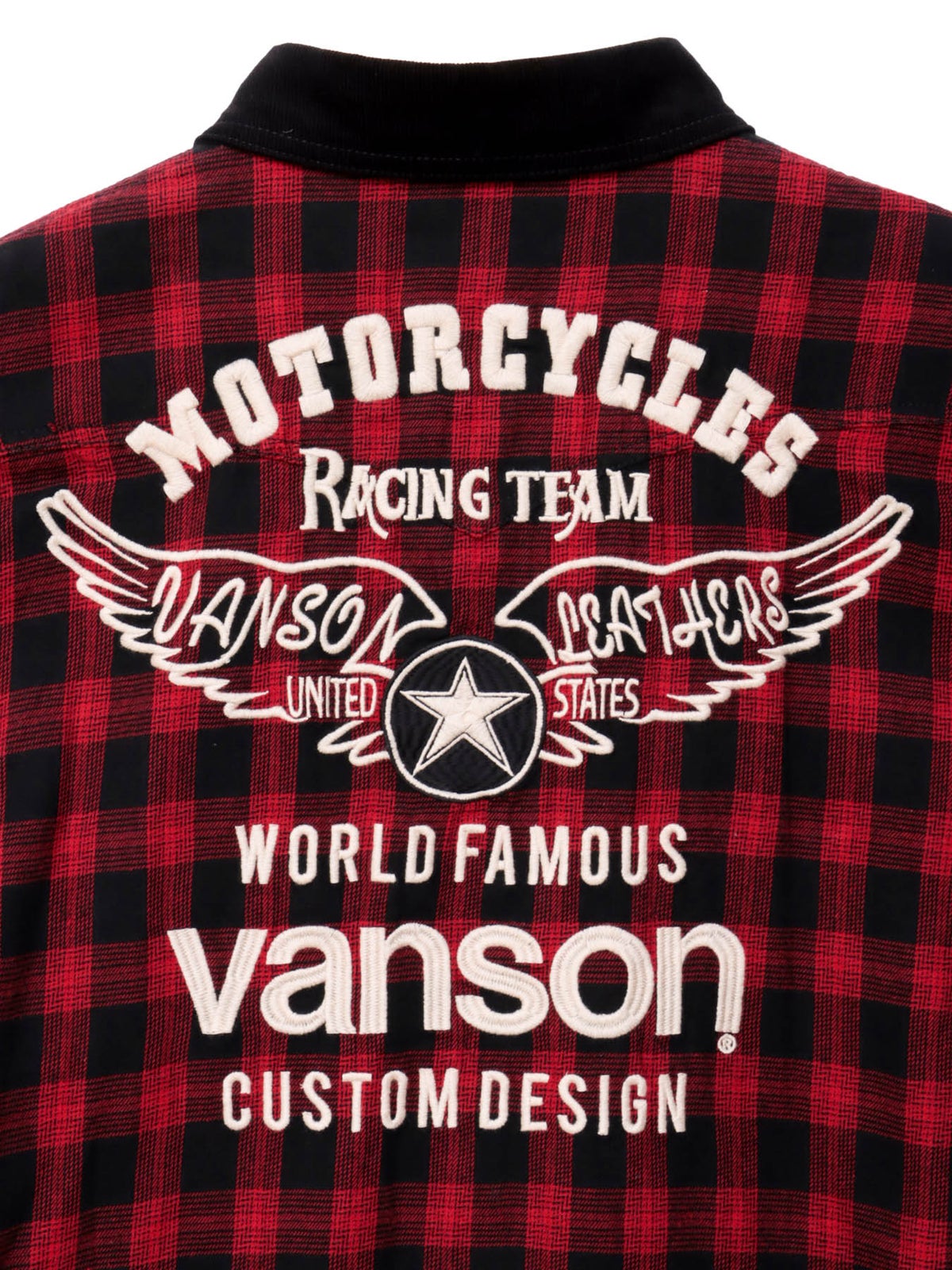 ＜秋の大予約会＞【VANSON】“ホイールウィング”刺繍入りチェックシャツ