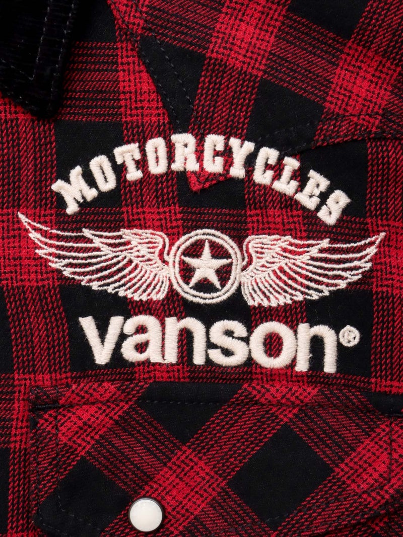 ＜秋の大予約会＞【VANSON】“ホイールウィング”刺繍入りチェックシャツ