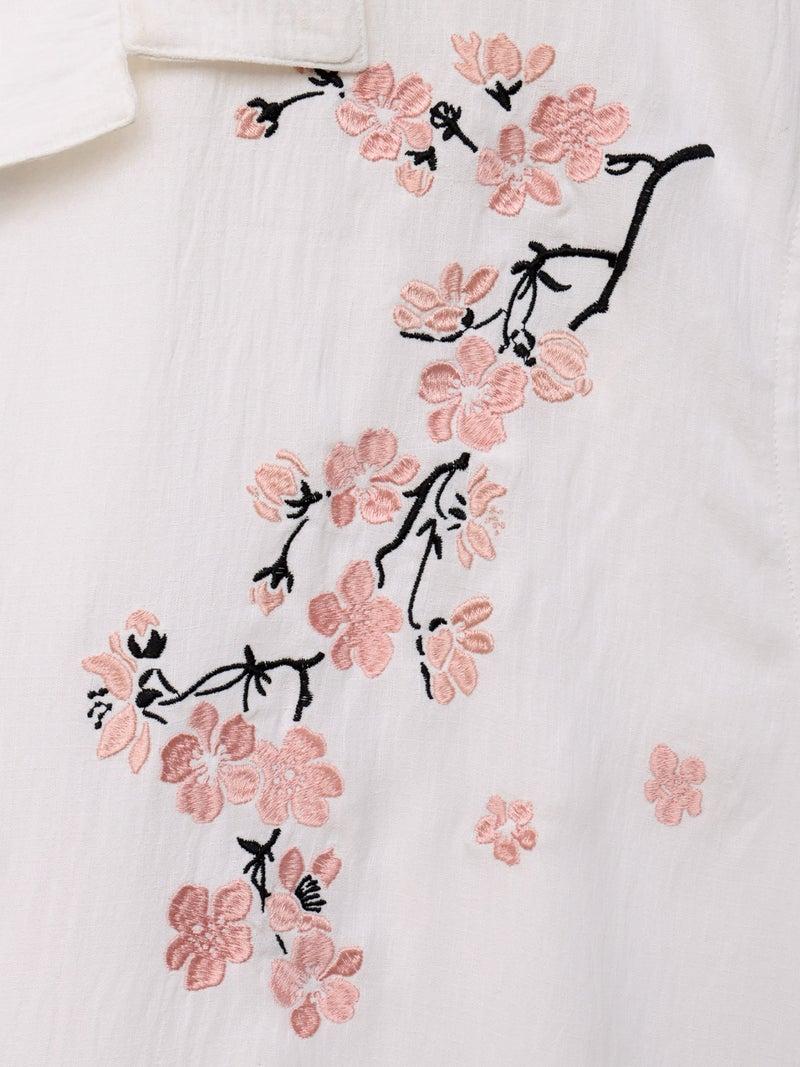 【雅結】桜刺繍 オープンカラー半袖シャツ