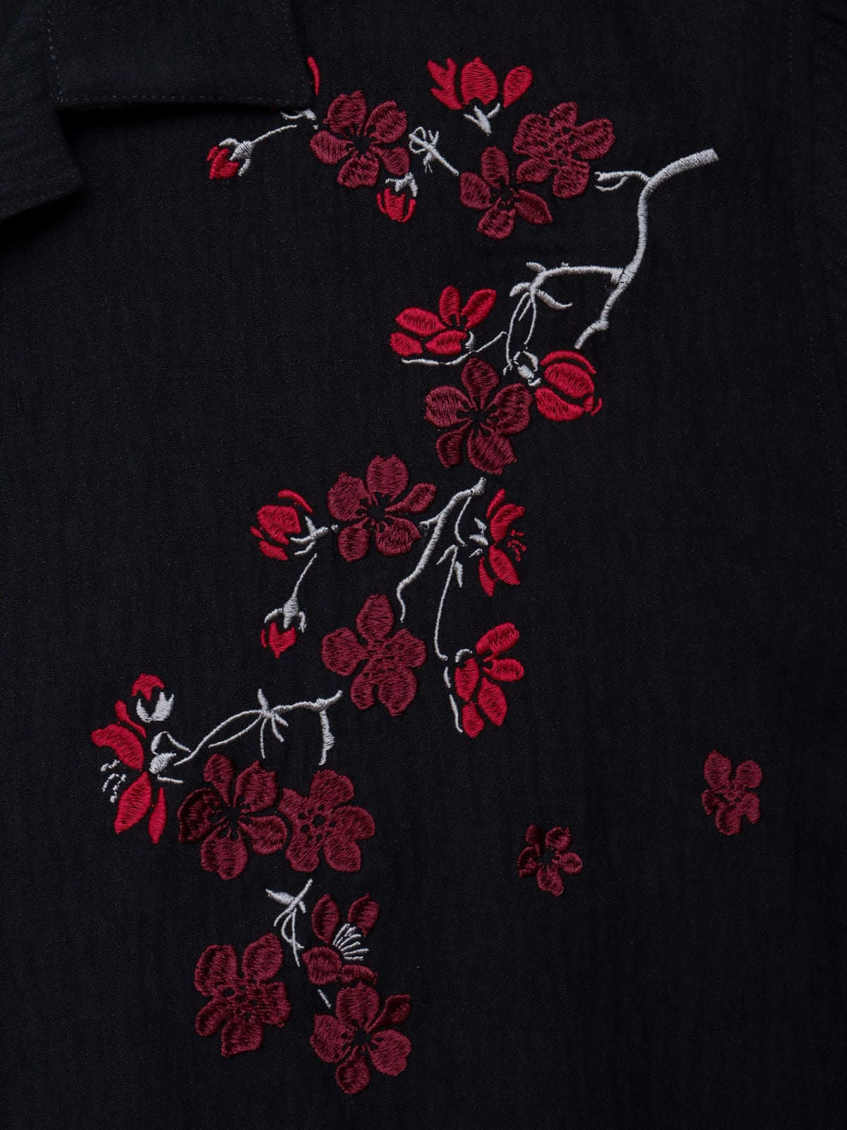 【雅結】桜刺繍 オープンカラー半袖シャツ