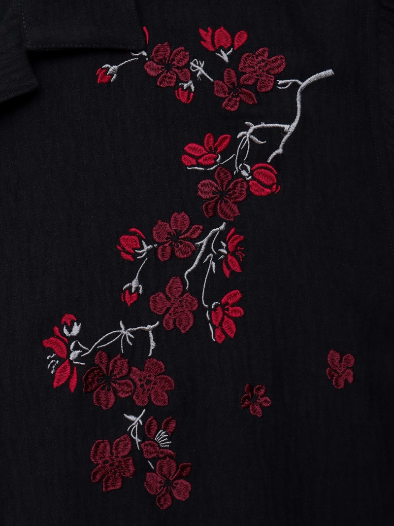 【雅結】桜刺繍 オープンカラー半袖シャツ
