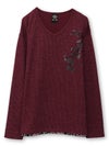 【雅結】桜刺繍 ワッフル生地VネックロンT