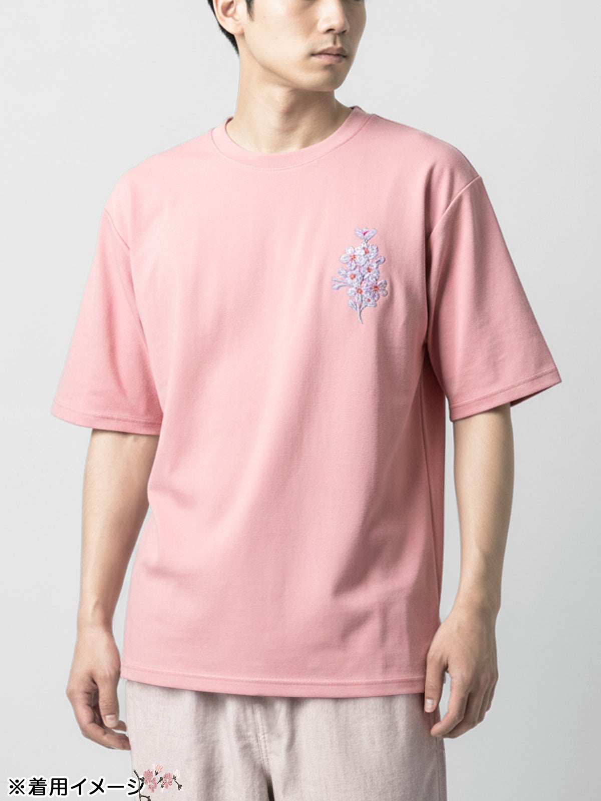 【雅結】桜柄 刺繍入りTシャツ