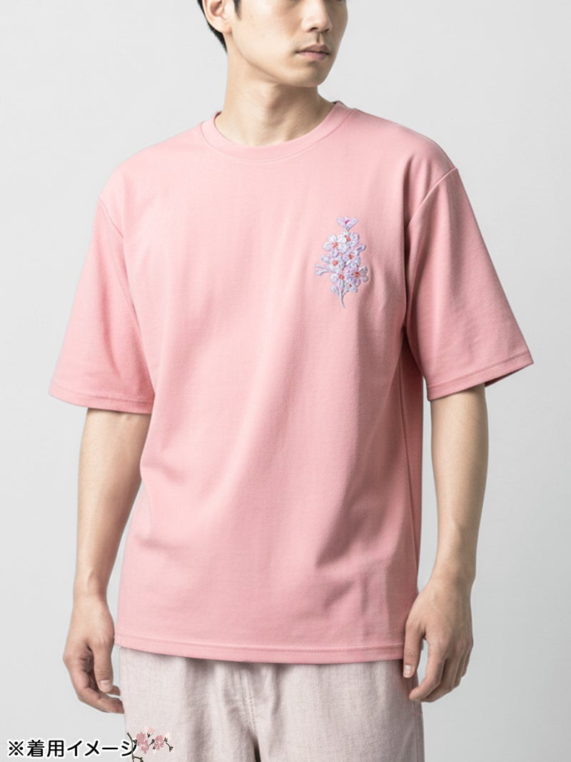 【雅結】桜柄 刺繍入りTシャツ