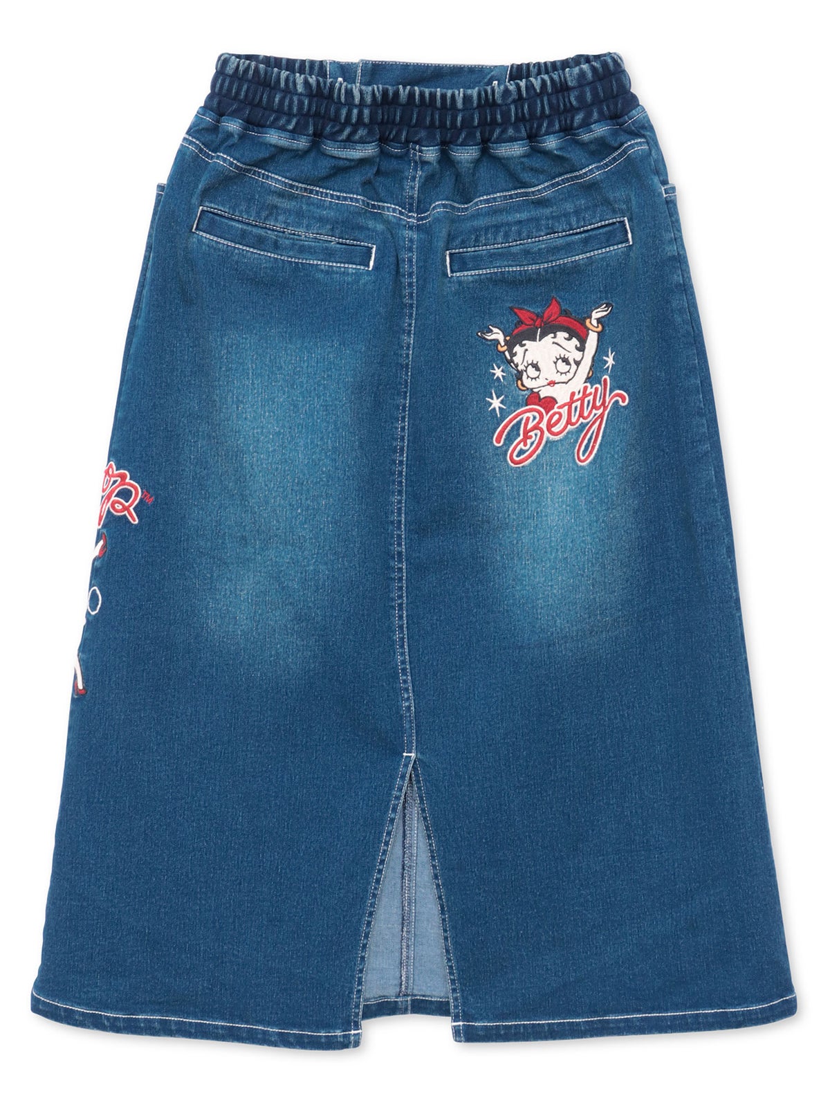 【BETTY BOOP】“カクテルベティ”総刺繍ストレッチデニム ロングスカート