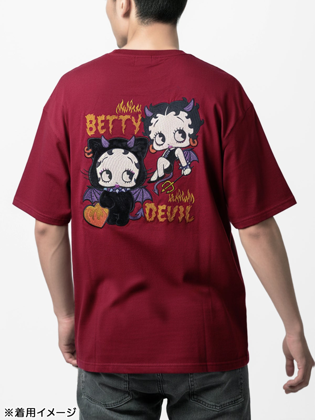 【BETTY BOOP】“デビルWベイビーベティ”刺繍入りTシャツ〔別注〕