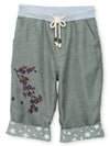 【雅結】桜刺繍シャンブレー素材クロップドパンツ