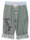 【雅結】桜刺繍シャンブレー素材クロップドパンツ