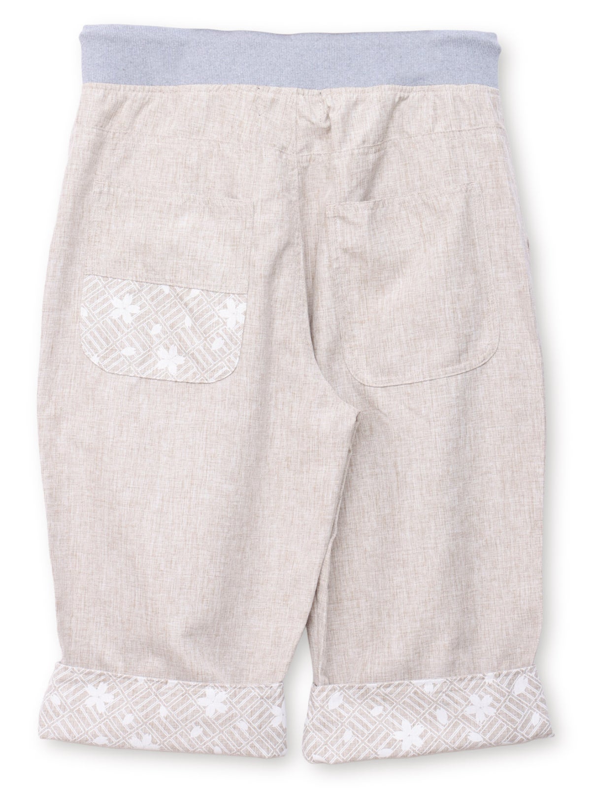 【雅結】桜刺繍シャンブレー素材クロップドパンツ