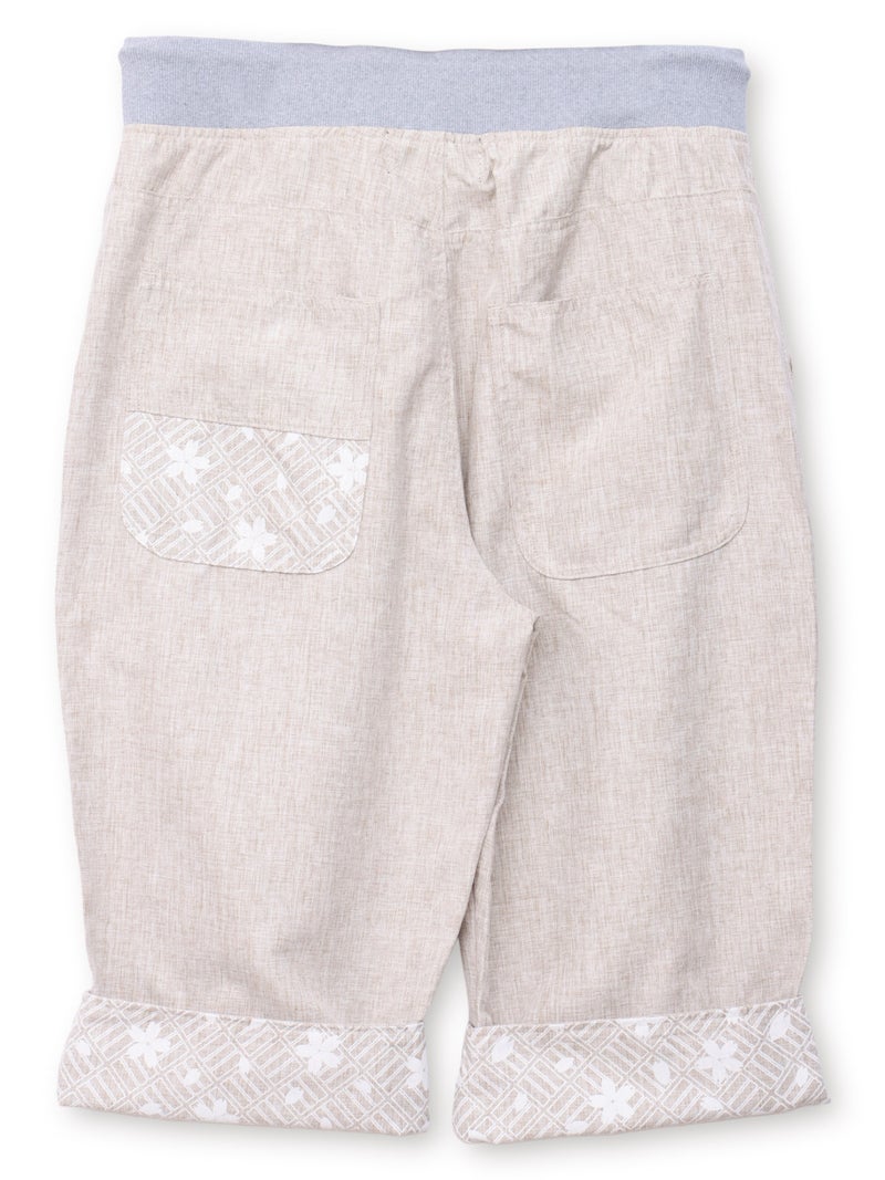 【雅結】桜刺繍シャンブレー素材クロップドパンツ