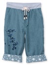 【雅結】桜刺繍シャンブレー素材クロップドパンツ