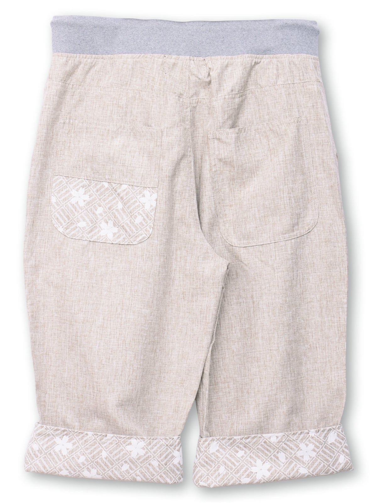 【雅結】桜刺繍シャンブレー素材クロップドパンツ