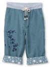 【雅結】桜刺繍シャンブレー素材クロップドパンツ