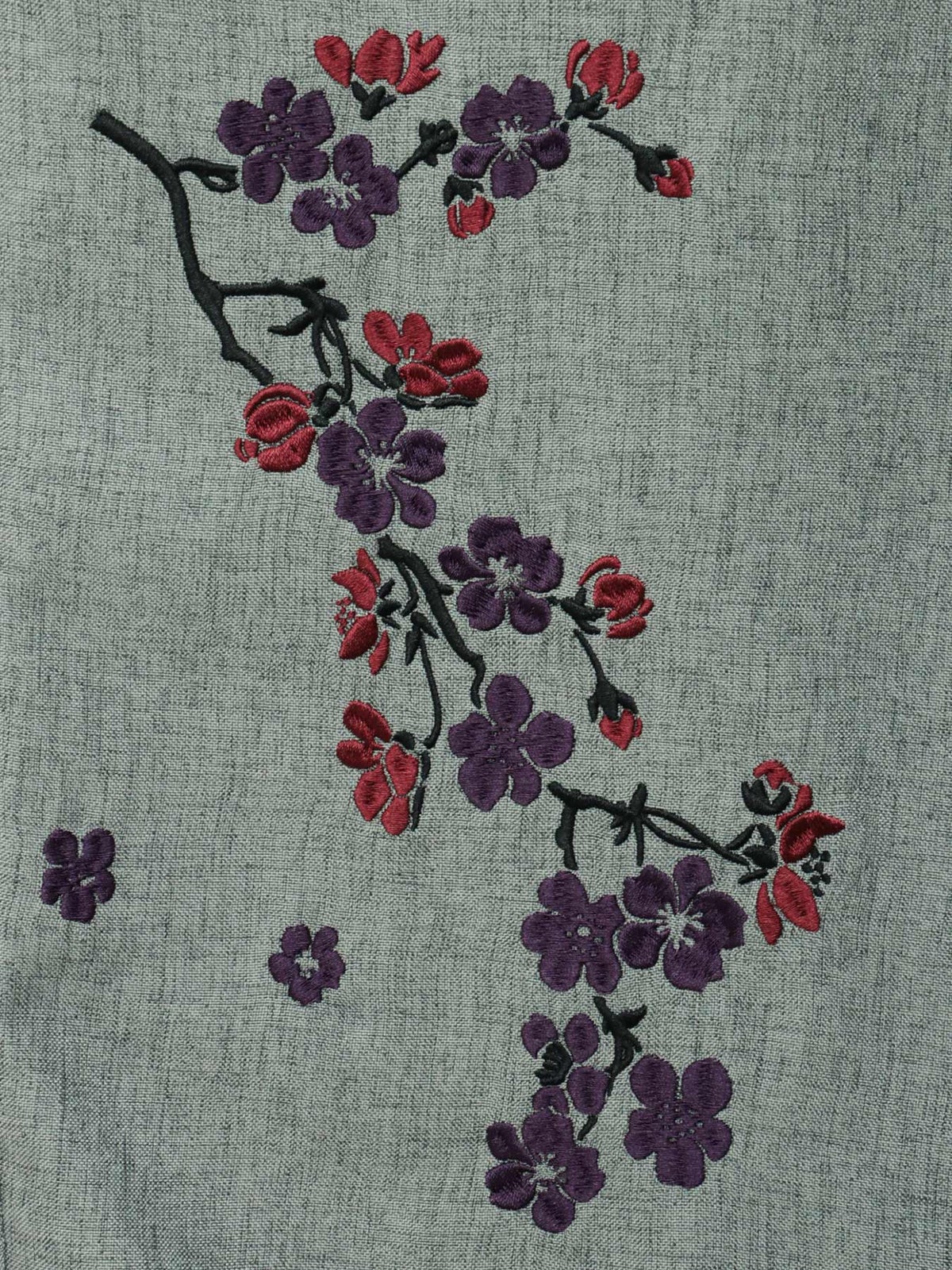 【雅結】桜刺繍シャンブレー素材クロップドパンツ