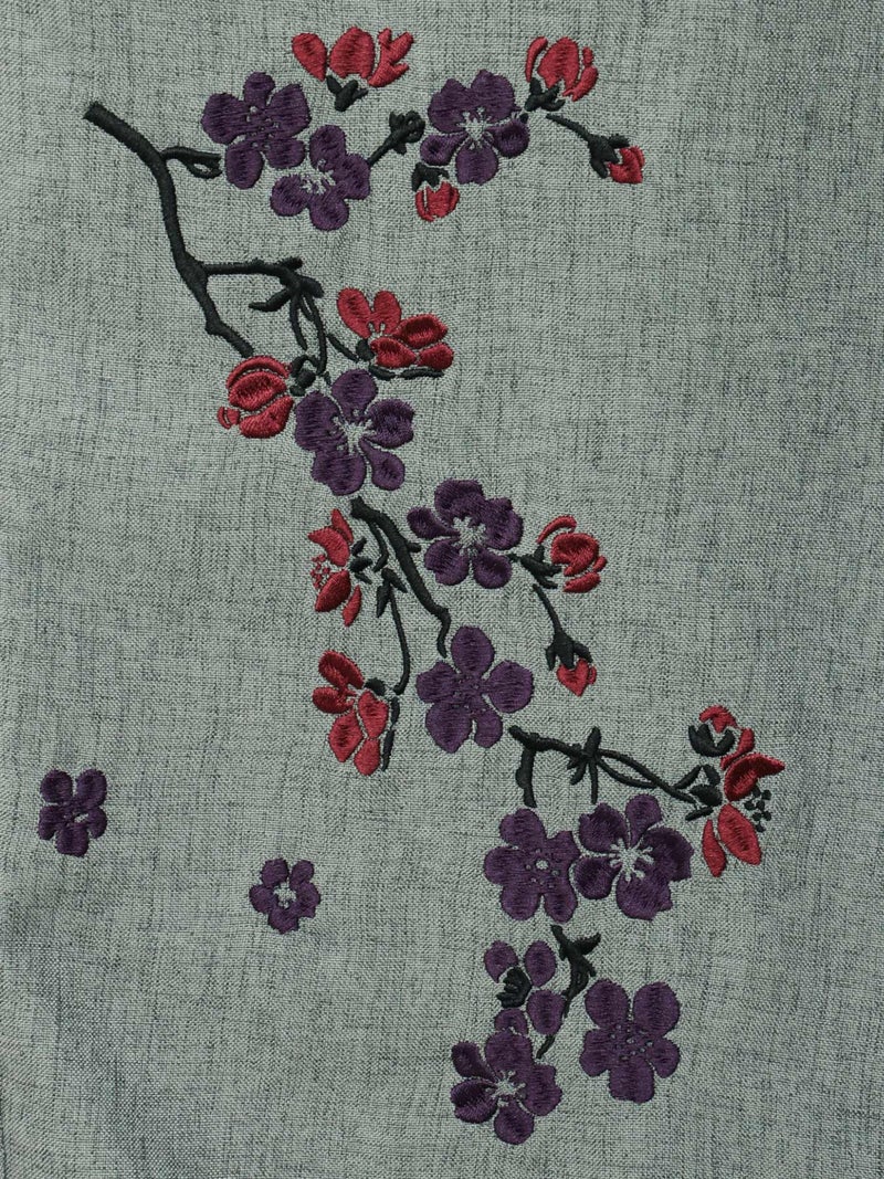 【雅結】桜刺繍シャンブレー素材クロップドパンツ