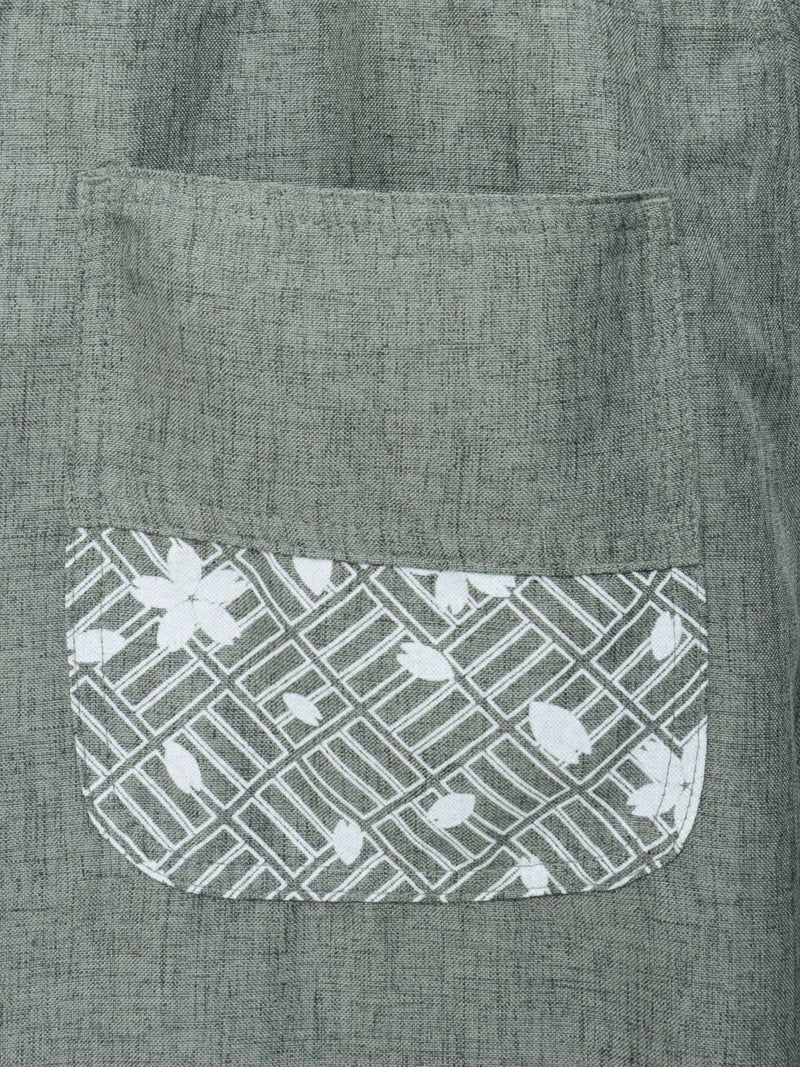 【雅結】桜刺繍シャンブレー素材クロップドパンツ