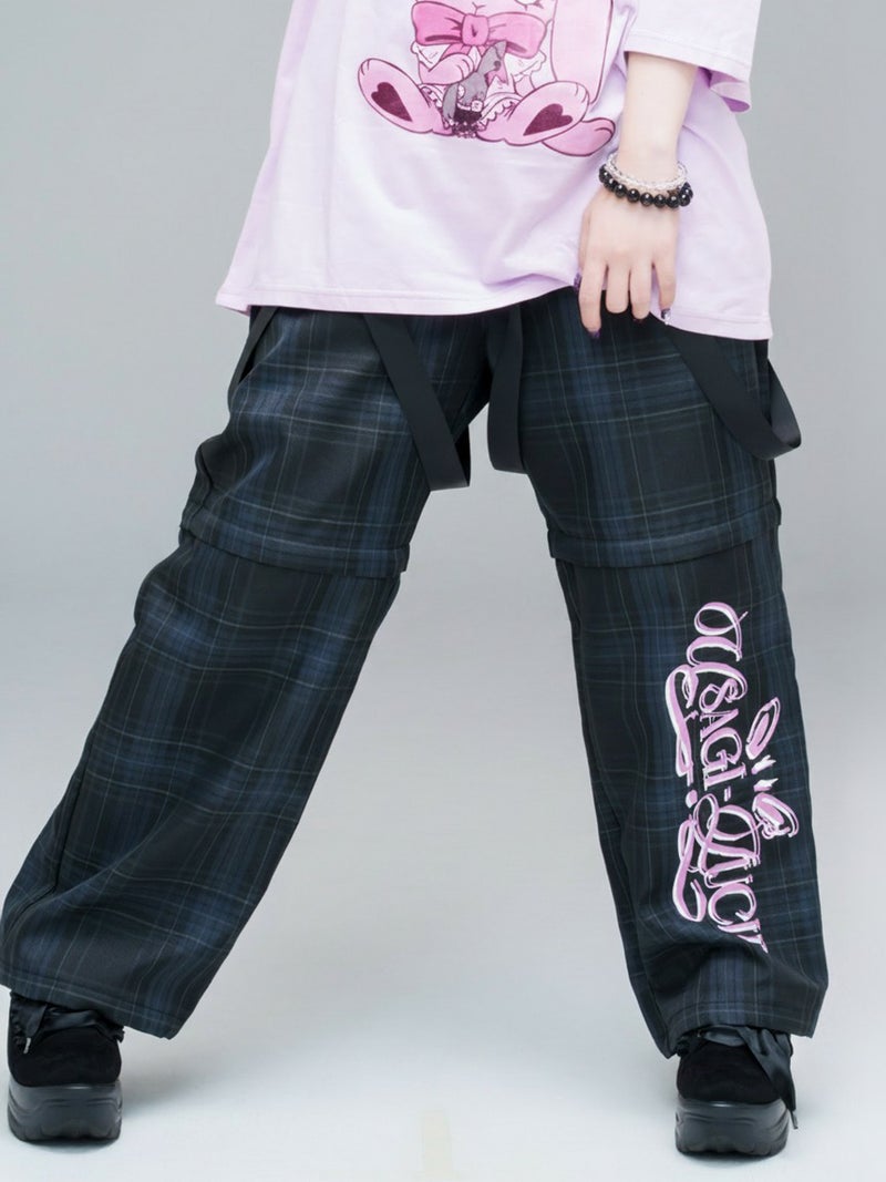 ≪40%OFF≫【USAGI-LUCID】ロゴチェックサスパンツ≪返品・取寄対応不可≫