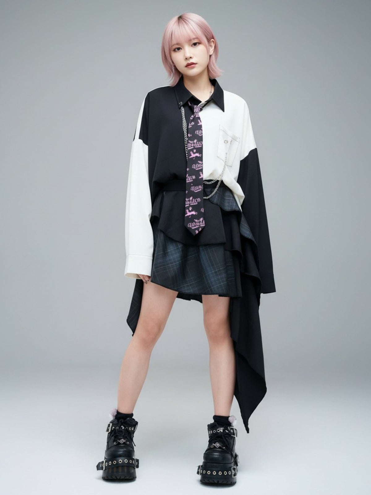 ≪40%OFF≫【USAGI-LUCID】チェックアシメスカートパンツ≪返品・取寄対応不可≫