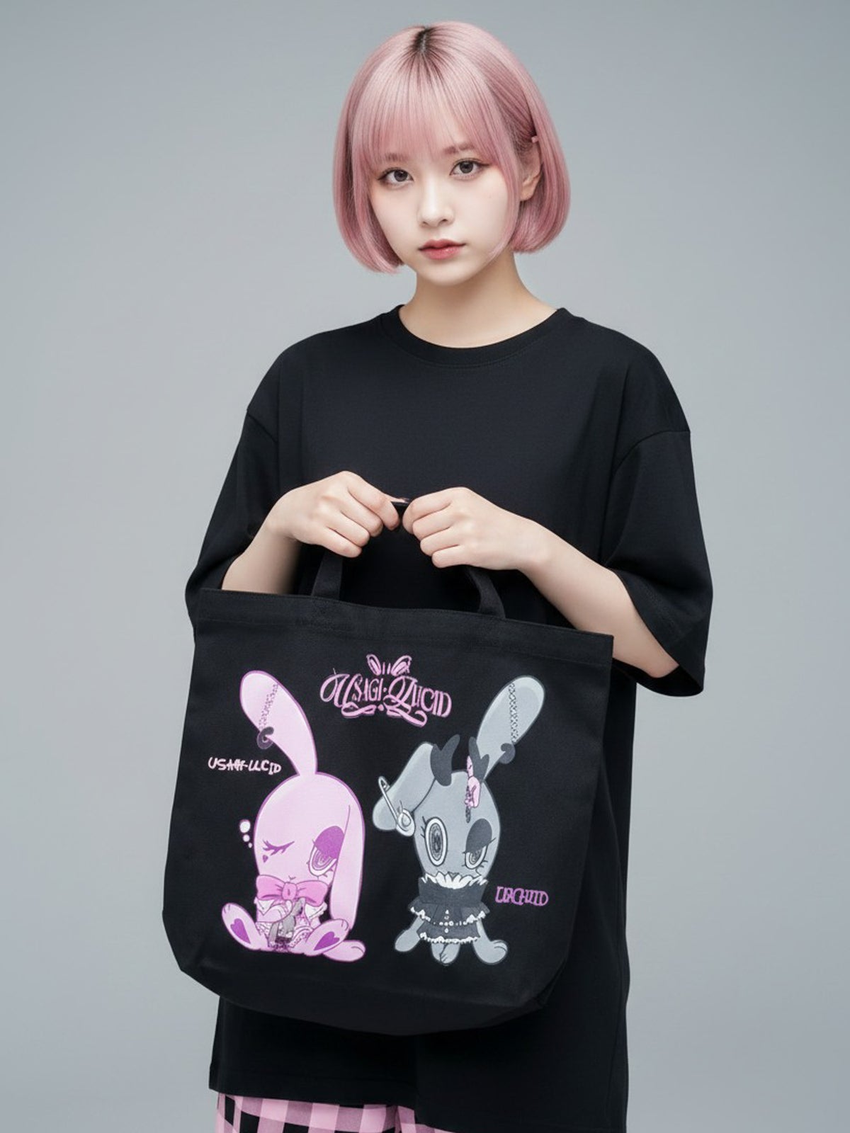 ≪50%OFF≫【USAGI-LUCID】milNe KuroEプリントトートバッグ≪返品・取寄対応不可≫