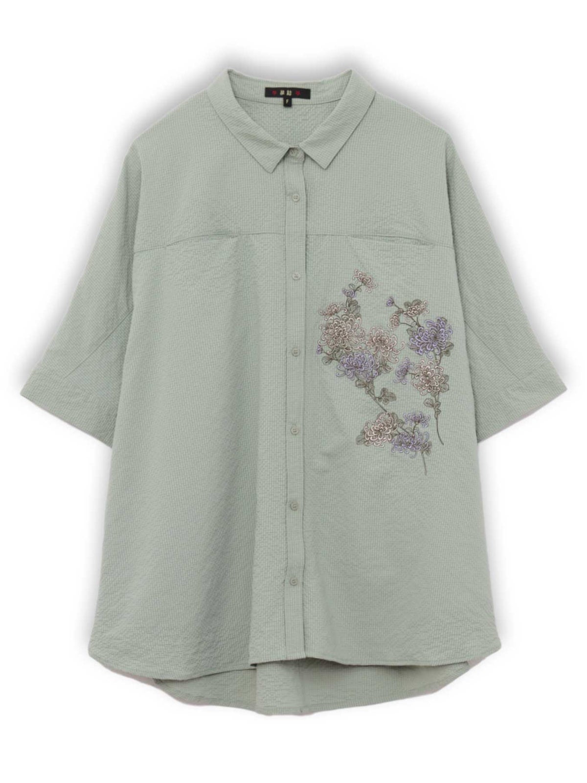 【雅結】菊刺繍サッカー素材ドルマンシャツ≪