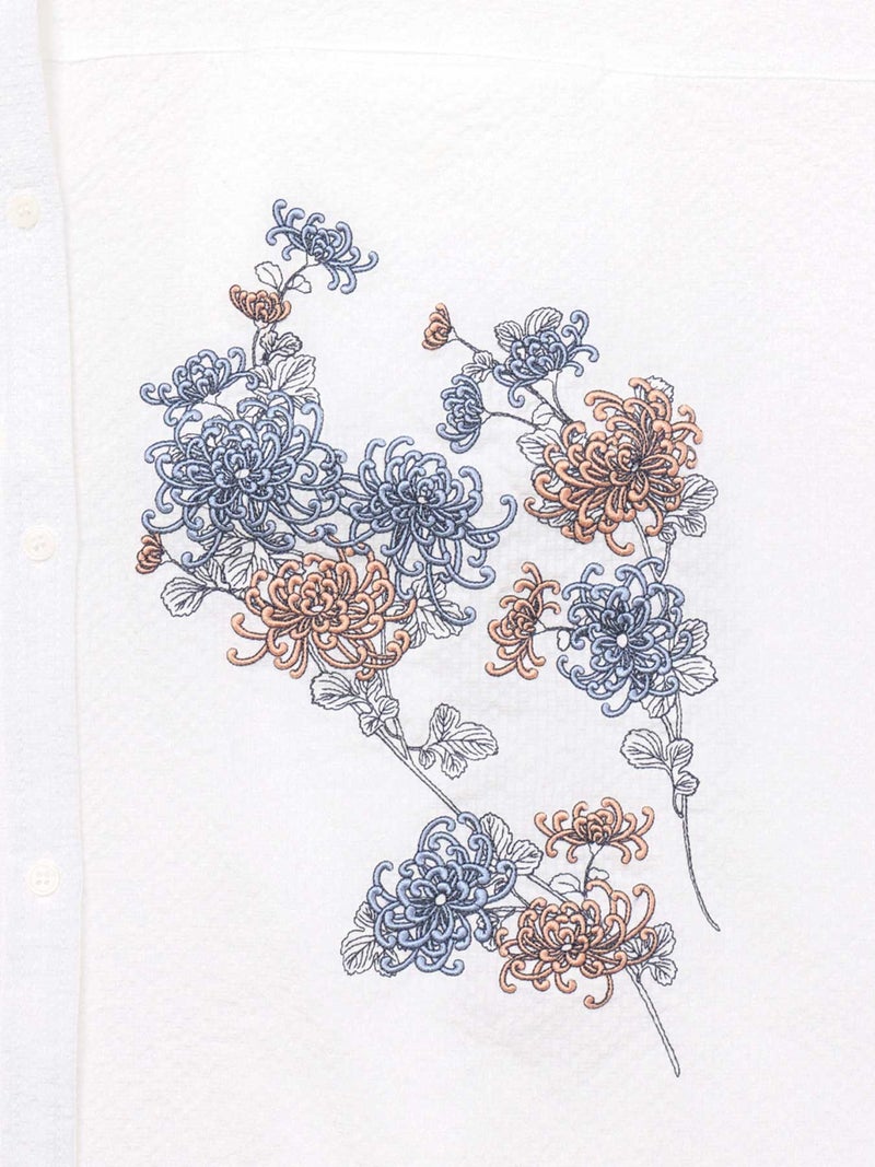 【雅結】菊刺繍サッカー素材ドルマンシャツ≪