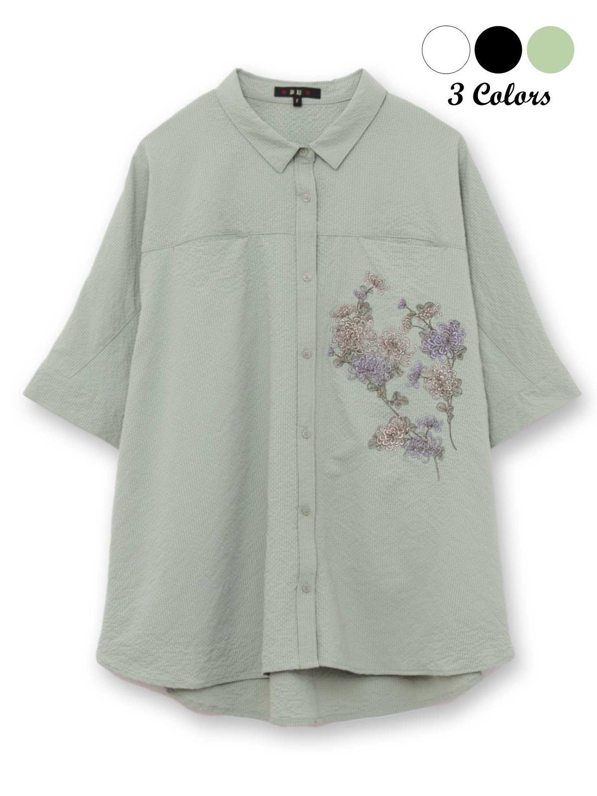【雅結】菊刺繍サッカー素材ドルマンシャツ≪